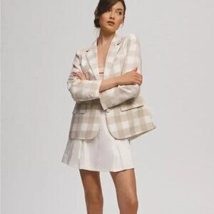 Plaid Beige Check Blazer Jacket - Women's